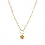 İnci Doğal Taş Gümüş Çiçekli Kolye