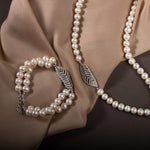 İnci Doğal Taş Gümüş Yaprak Model Takı Seti