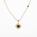 Malakit Taşlı İnci Doğal Taş Gümüş Tasarım Kolye - 54cm