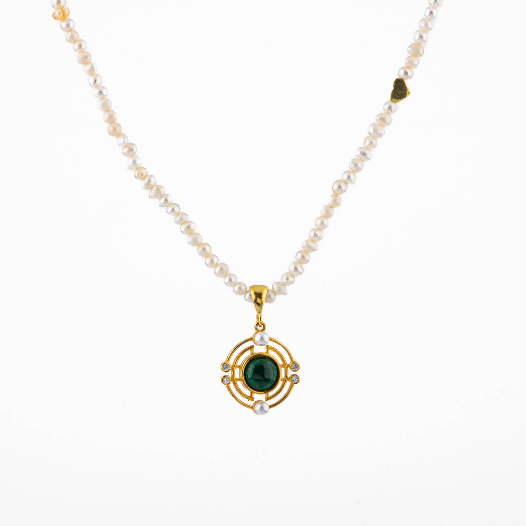 Malakit Taşlı İnci Doğal Taş Gümüş Tasarım Kolye - 54cm