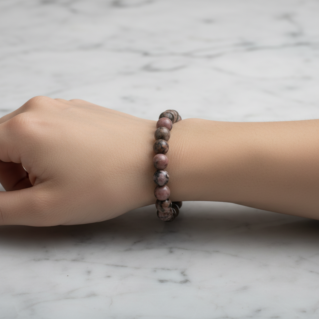 Rodonit 8 mm Merdiven Kapama Doğal Taş Bileklik – El İşçiliği