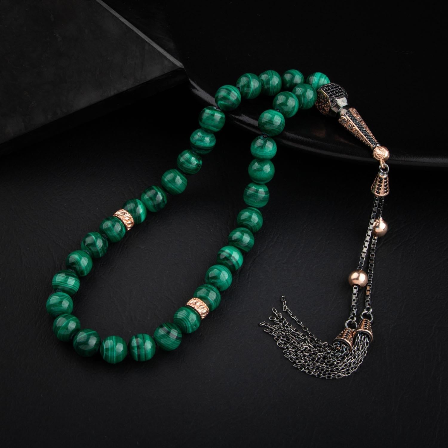 Malakit Doğal Taş 8mm Gümüş Tesbih