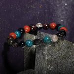 Başak Burcu Bileklik Bordo Granat Lal, Dumanlı Kuvars, Golden Obsidyen, Jasper, Mavi Apatit, Siyah Göz Akik