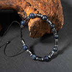 Dumortierit-Hematit Doğal Taş Erkek Makrome Bileklik