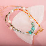 İnci-Amazonit-Turuncu Aventurin-Karnelyan Akik-Akuamarin-Renkli Turmalin-Krizopras Doğal Taş Kolye