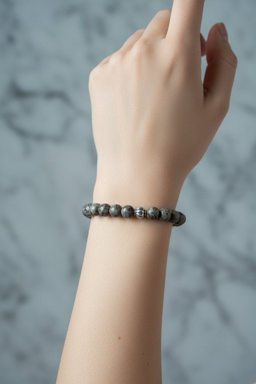 Gri Jasper 6mm Doğal Taş Bileklik