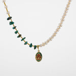 Mozaik Turkuaz Firuza Taşlı-İnci Doğal Taş Gümüş Tasarım Kolye