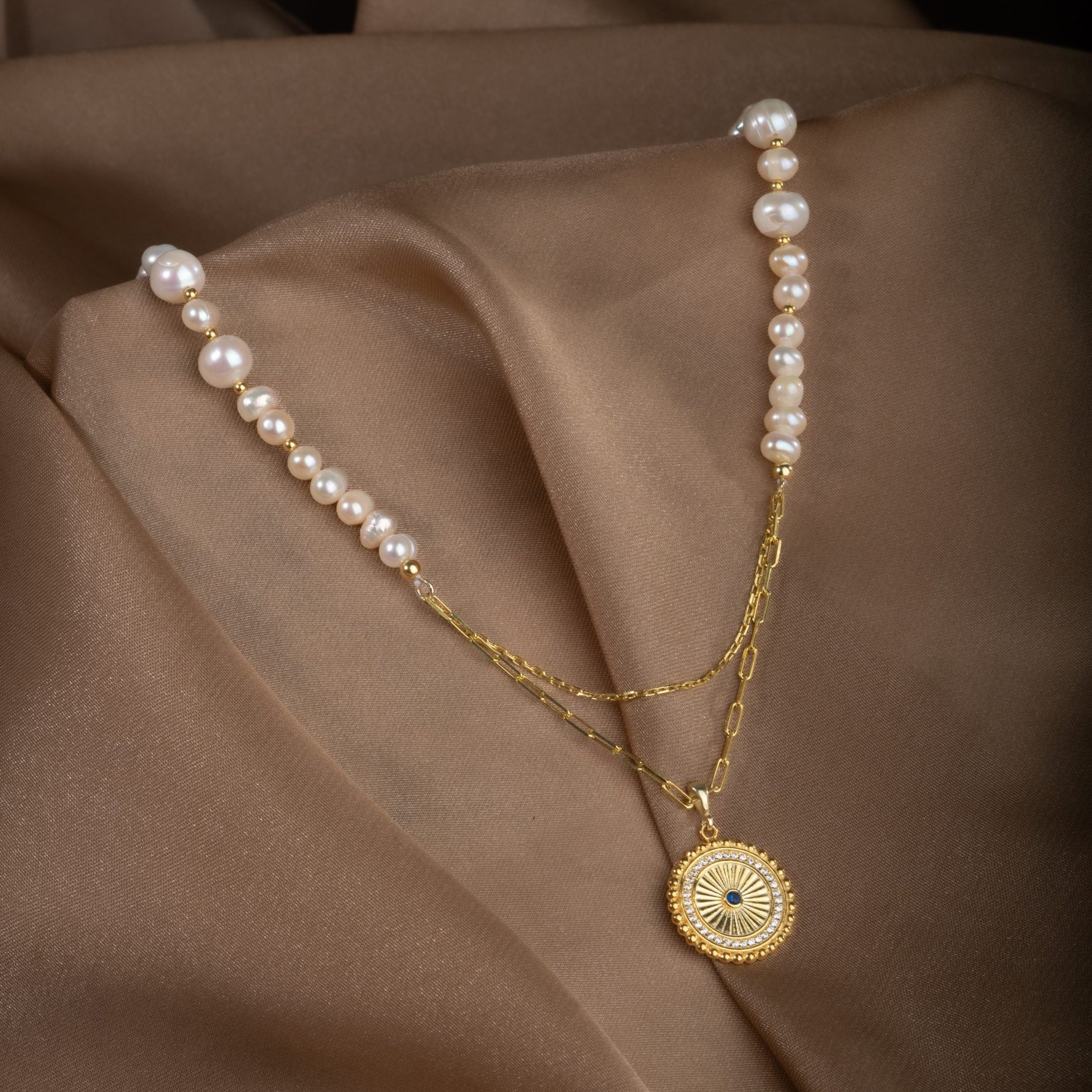 İnci Doğal Taş Gümüş Kolye