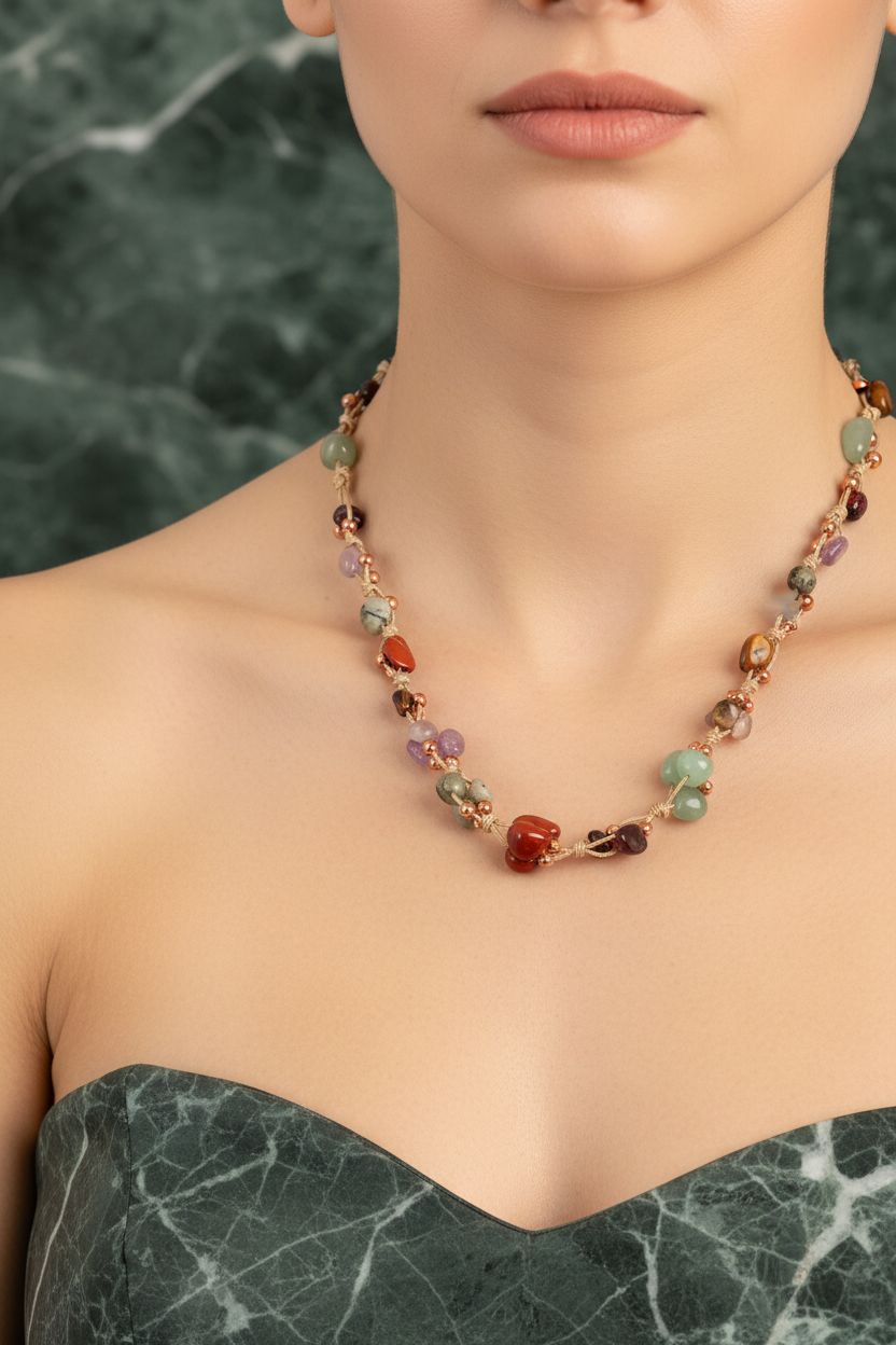 Sertifikalı Oğlak Burcu Doğal Taş Makrome Örme Kolye | Pirtash | Özel Üretim