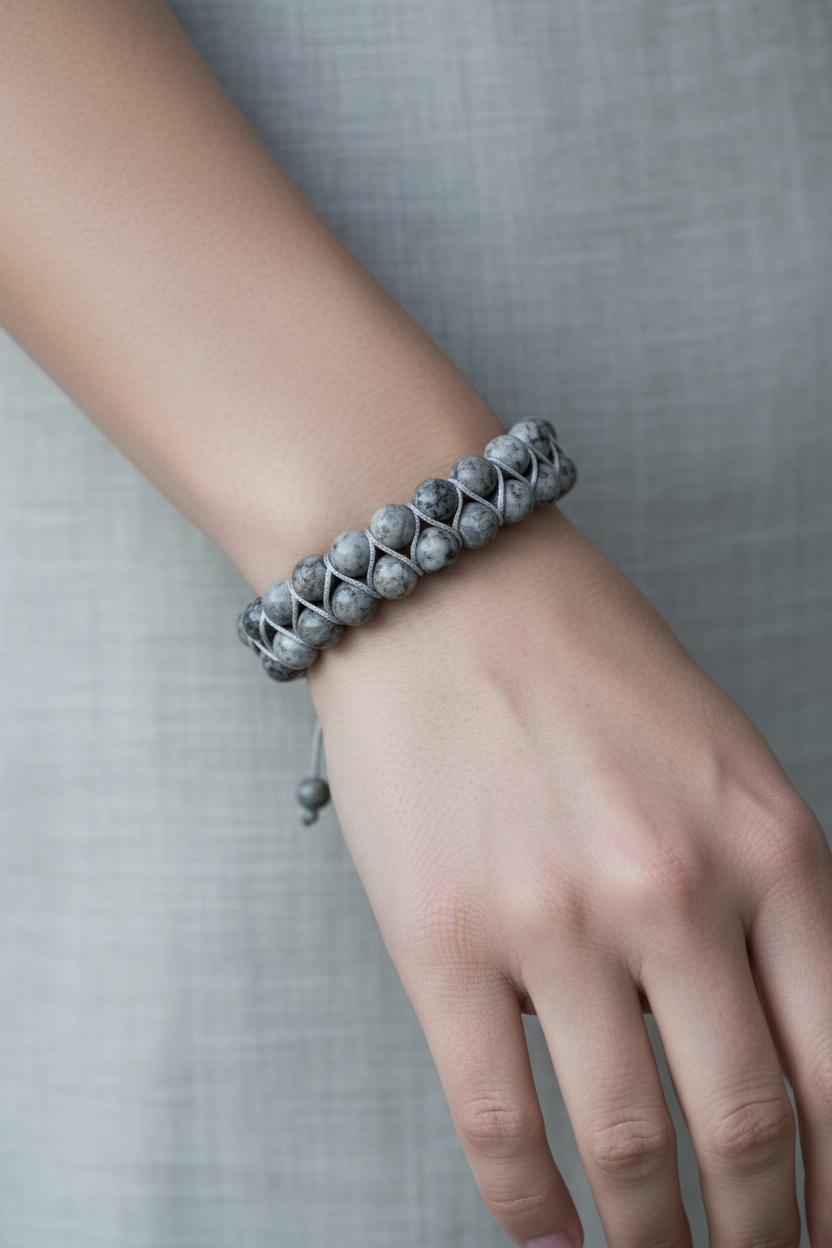 Gri Jasper 8mm Çift Sıra Makrome Doğal Taş Bileklik