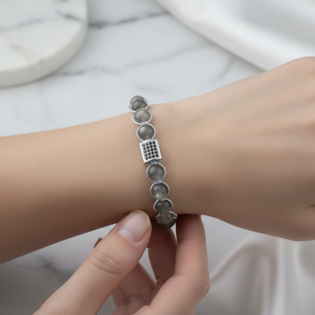 Labradorit ve Zirkon Doğal Taş Bileklik – Unisex Şık Tasarım