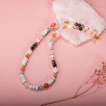 Anjelit-Morganit-Pembe Kuvars-Renkli Turmalin-Ay Taşı-Turuncu Aventurin-Akuamarin-Madagaskar Akik Doğal Taş Kolye