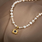 Lapis Lazuli Taşlı İnci Doğal Taş Gümüş Tasarım Kolye - 54cm