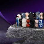 Terazi Burcu Bileklik Ay Taşı, Dumanlı Kuvars, Güneş Taşı, Kırmızı Akik, Lapis Lazuli, Siyah Turmalin