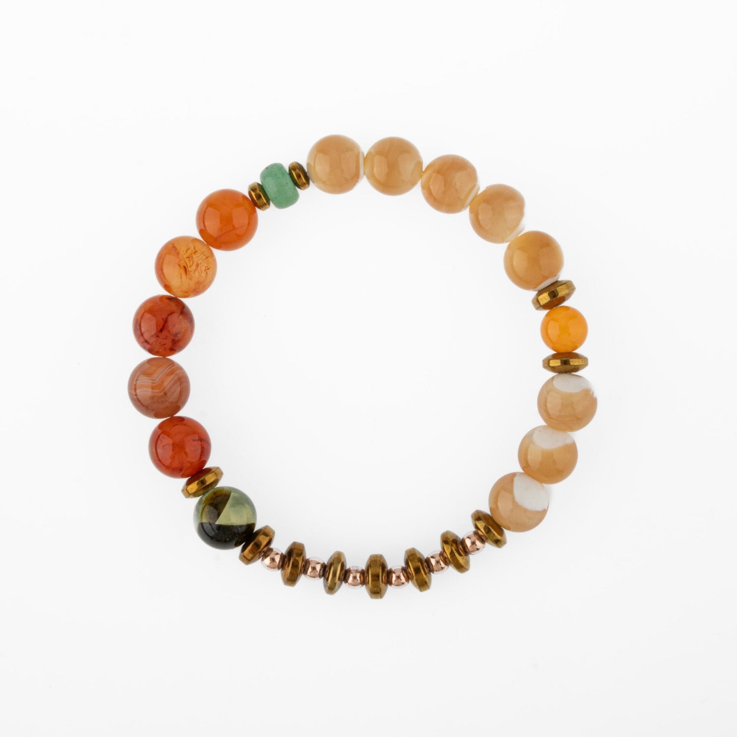 Karnelyan Akik-Turuncu Aventurin-Pehnit-Sedef-Hematit Doğal Taş Bileklik