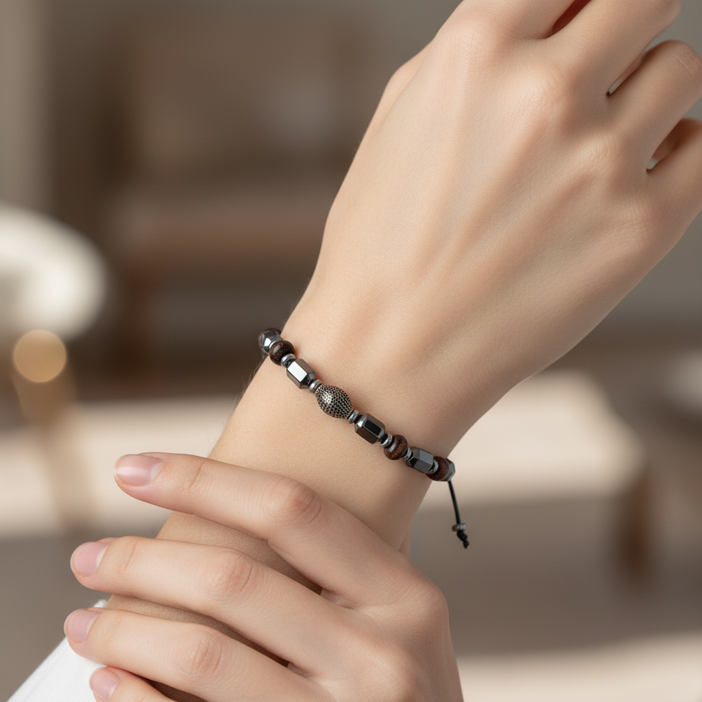 Rodonit, Hematit Gümüş Aparat Doğal Taş Makrome Bileklik