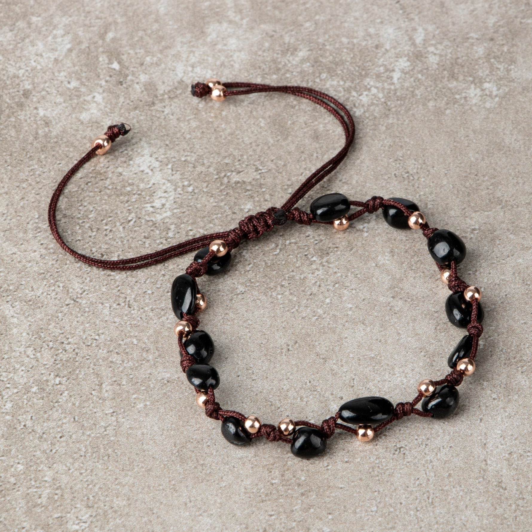 Siyah Turmalin Natürel Kesim Doğal Taş Makrome Bileklik