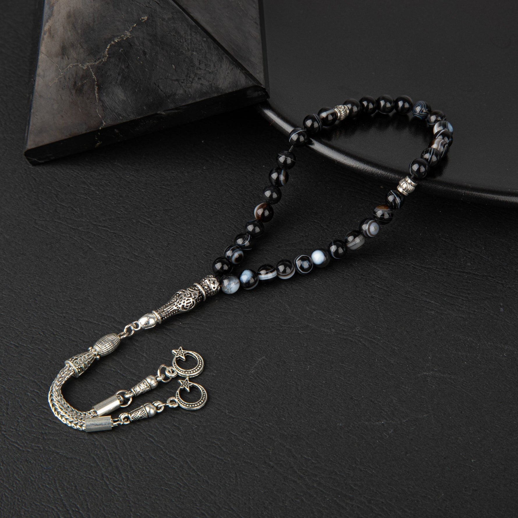 Siyah Göz Akik Doğal Taş Tesbih 33lük - 6mm