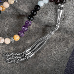 Koç Burcu Tesbih Akuamarin, Ametist, Bordo Granat Lal, Kan Taşı, Sarı Jasper, Siyah Göz Akik