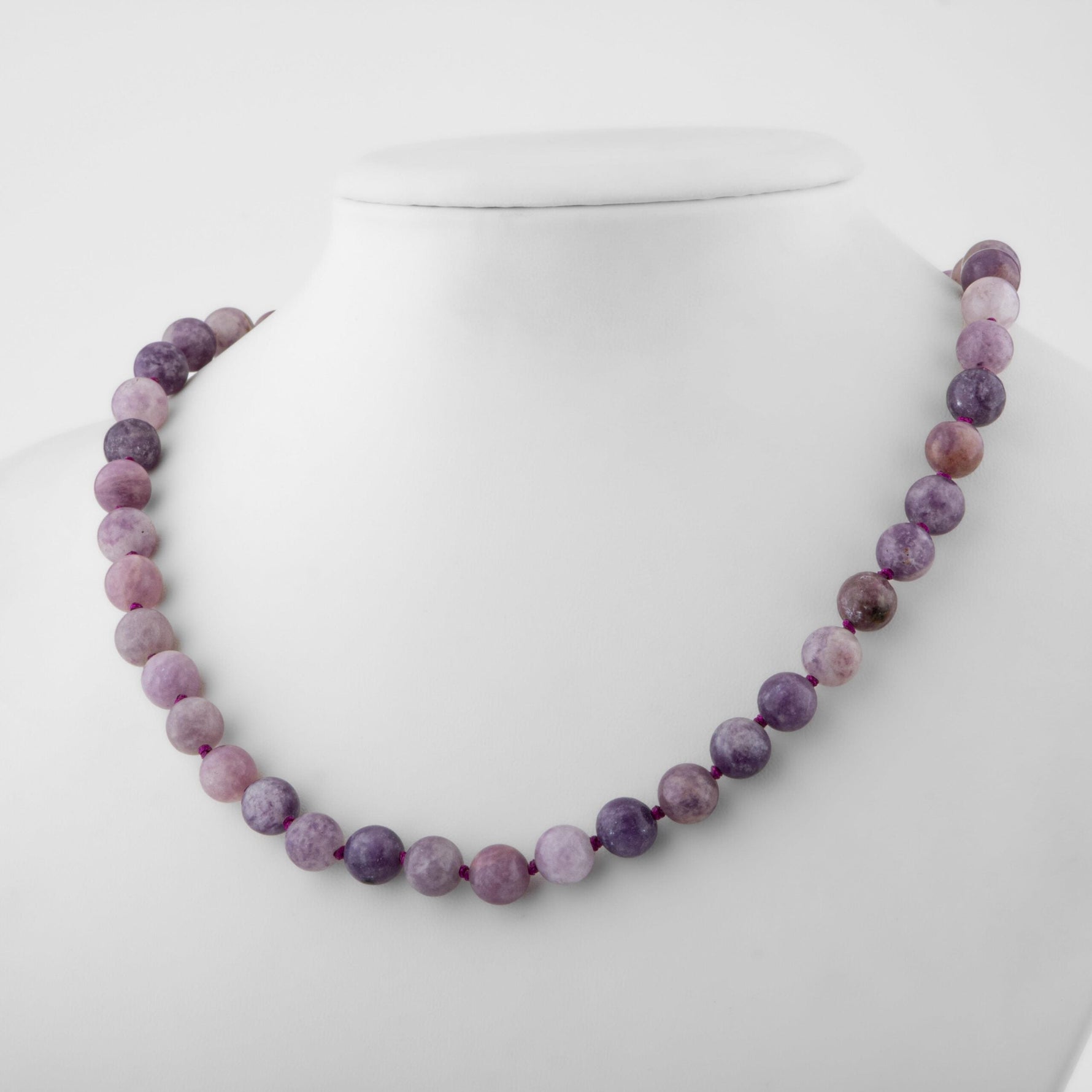 Lepidolit 8 mm Düğümlü Doğal Taş Kolye