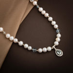 Topaz Gümüş Uç-Topaz-İnci Doğal Taş Gümüş Kolye - 54cm