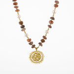 Güneş Taşı-İnci Doğal Taş Gümüş Tasarım Kolye - 60cm