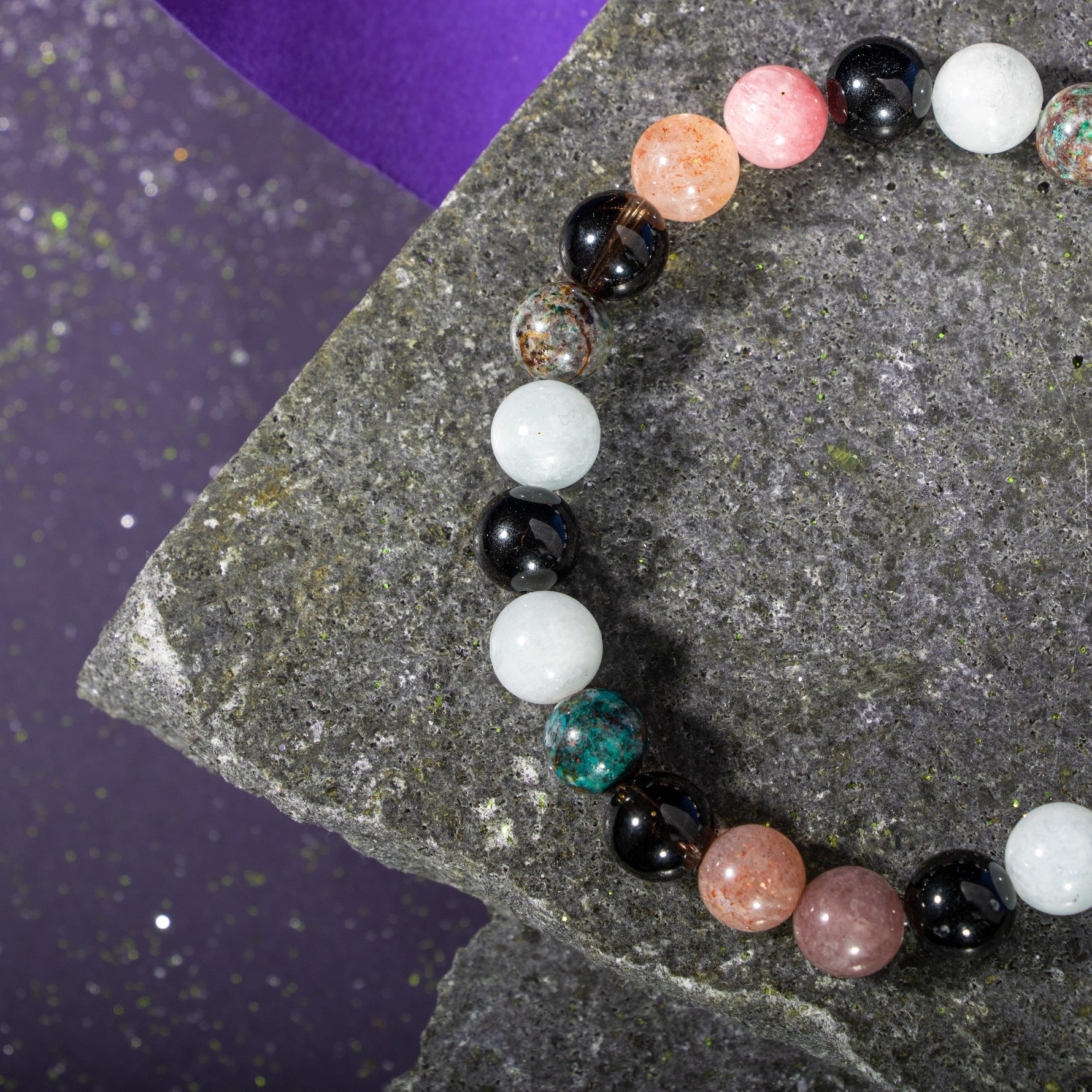 Terazi Burcu Bileklik Akuamarin, Dumanlı Kuvars, Güneş Taşı, Krizokol, Obsidyen, Siyah Turmalin