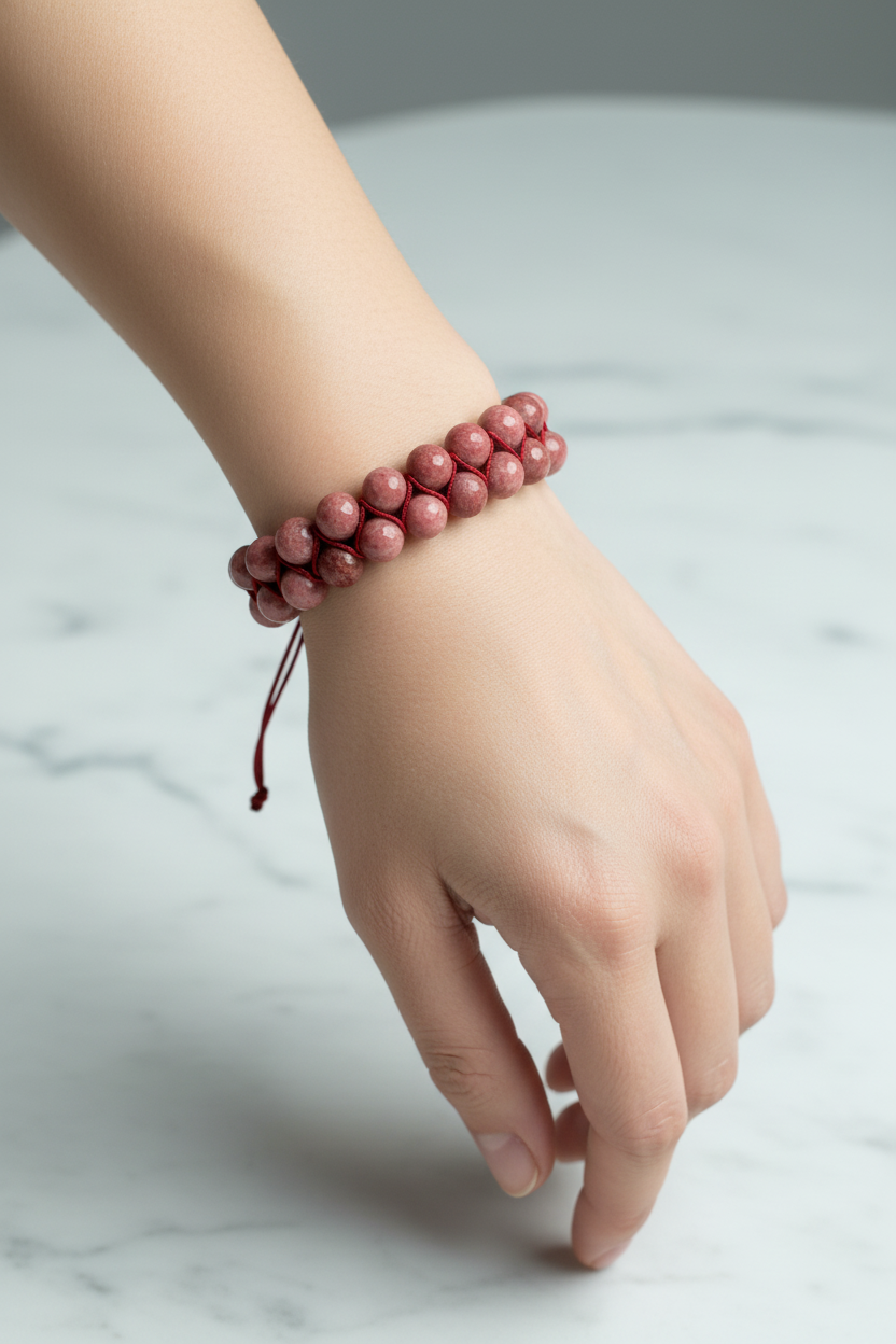 Pembe Jasper 8mm Çift Sıra Makrome Doğal Taş Bileklik
