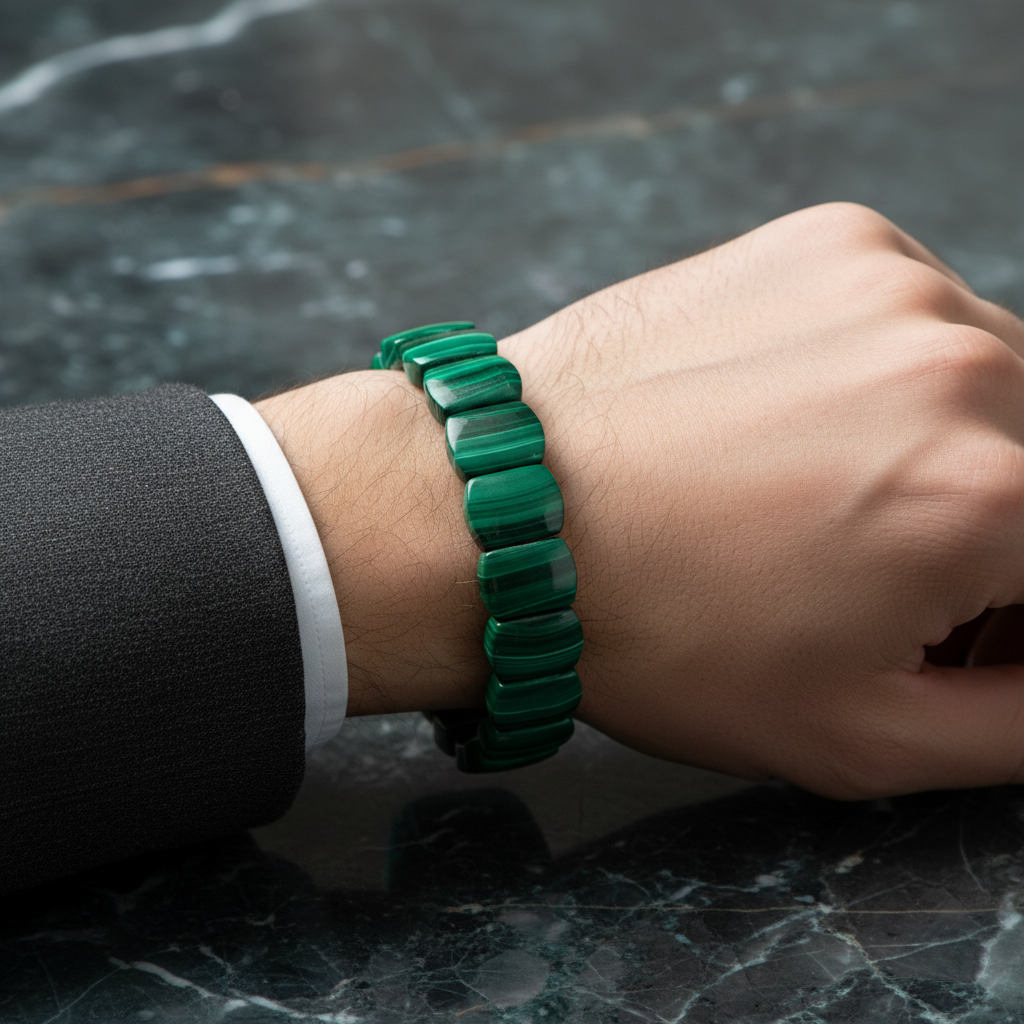 Malakit Doğal Taş Geniş Kesim Bileklik – El İşçiliği