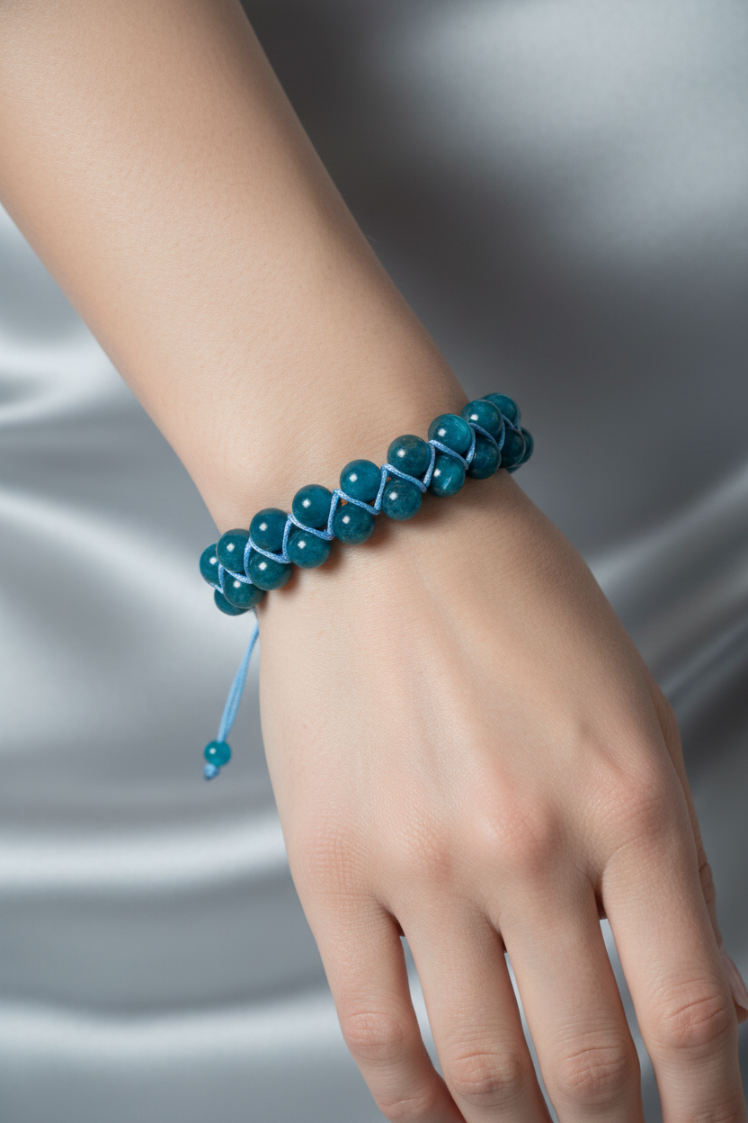 Mavi Apatit 8mm Çift Sıra Makrome Doğal Taş Bileklik