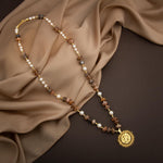 Güneş Taşı-İnci Doğal Taş Gümüş Tasarım Kolye - 60cm