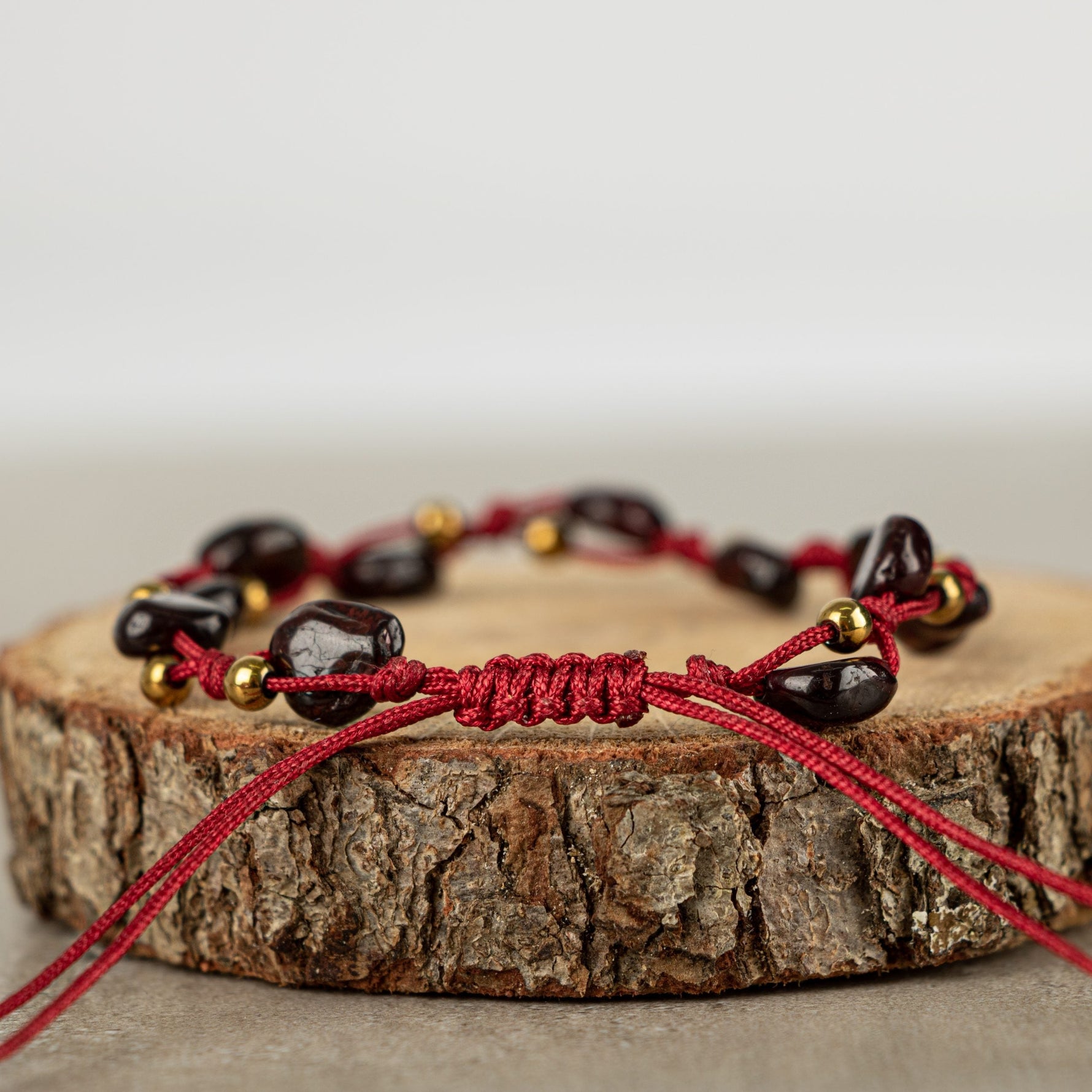 Bordo Granat Lal Natürel Kesim Doğal Taş Makrome Bileklik