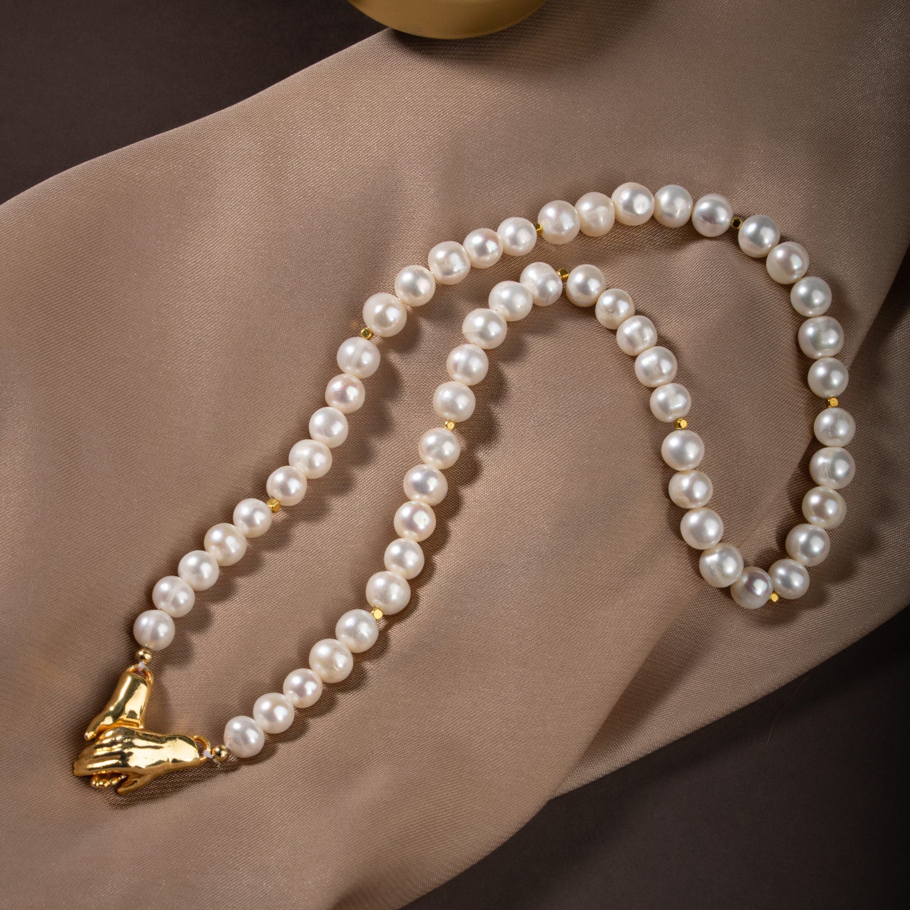 İnci Doğal Taş Gümüş El Ele Kolye