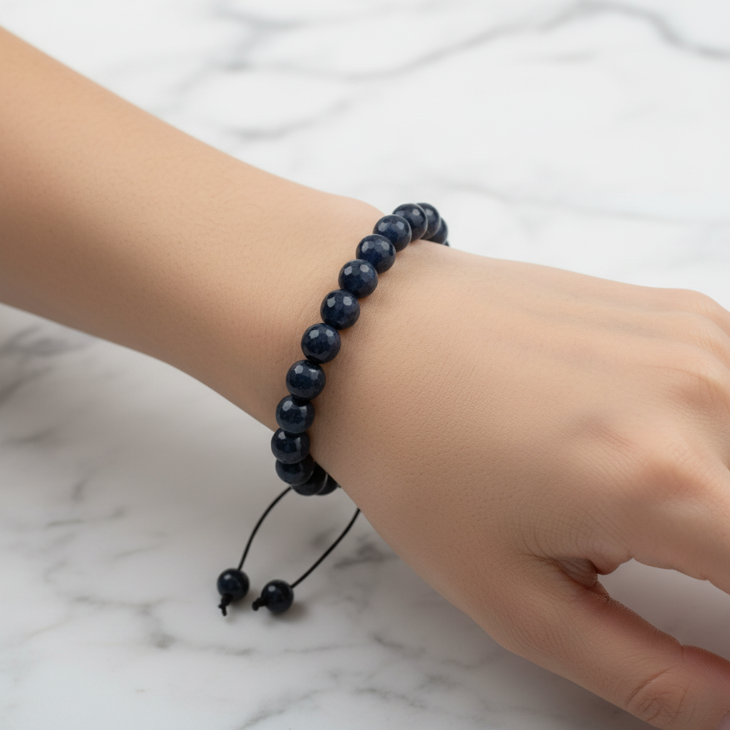 Dumortierit 8 mm Merdiven Kapama Doğal Taş Bileklik – El İşçiliği