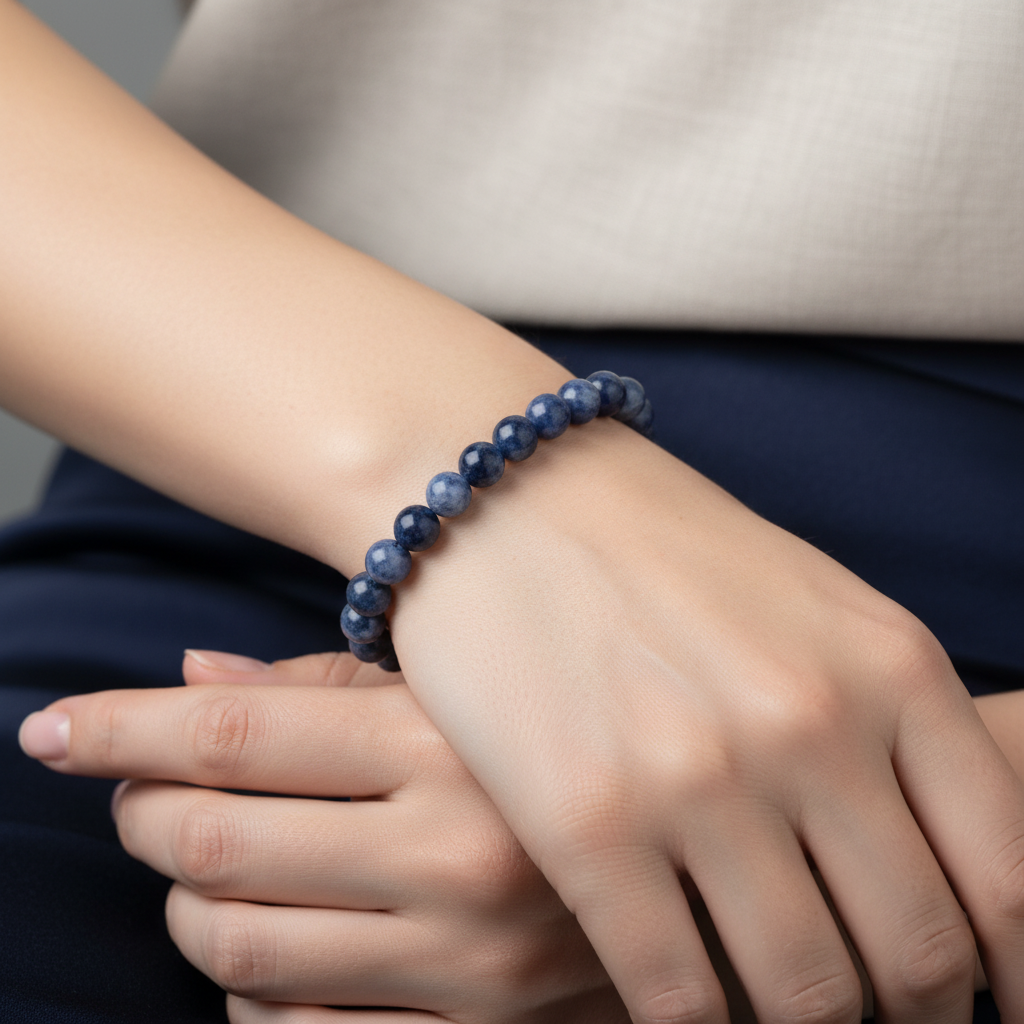 Sodalit 8 mm Merdiven Kapama Doğal Taş Bileklik – El İşçiliği