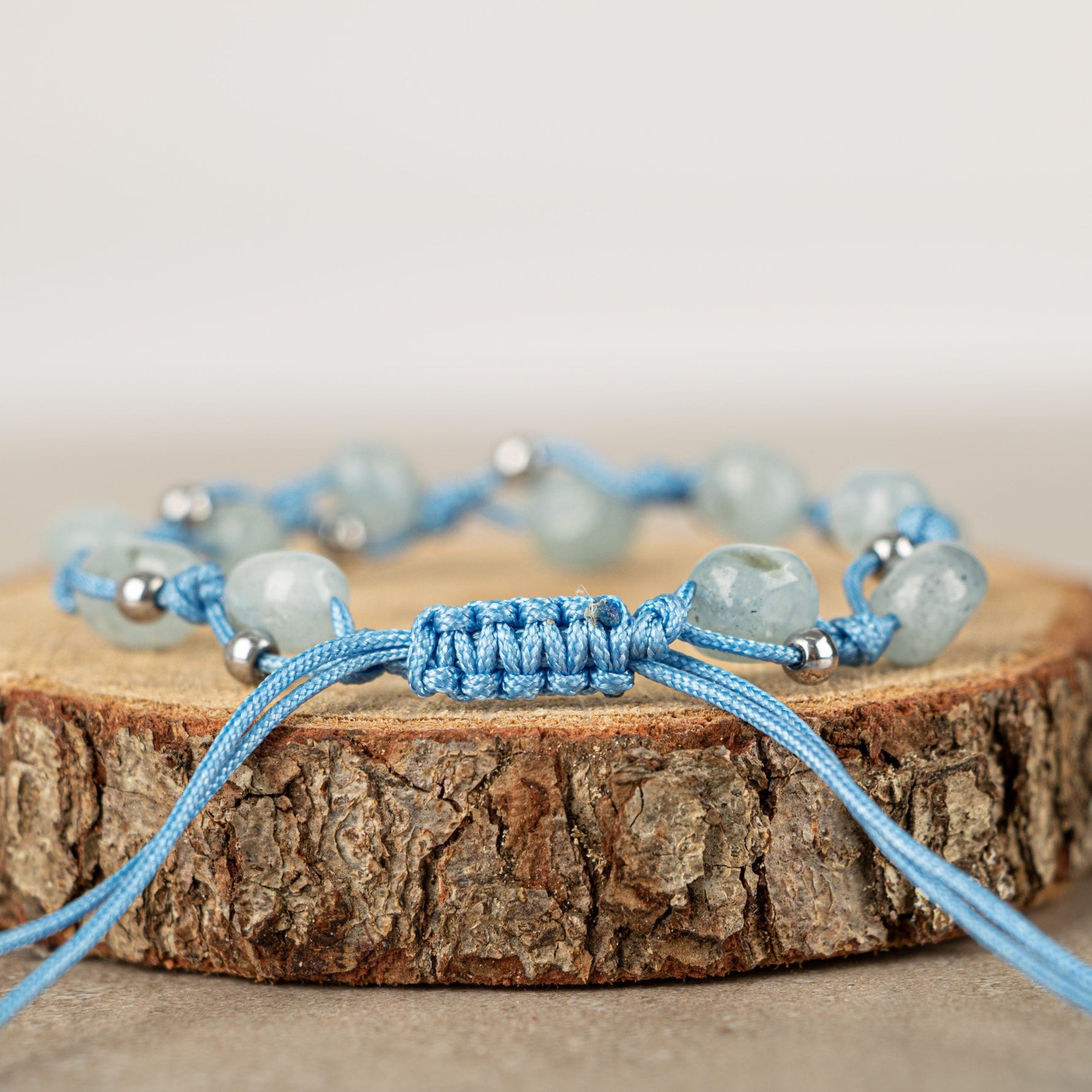 Akuamarin Natürel Kesim Doğal Taş Makrome Bileklik