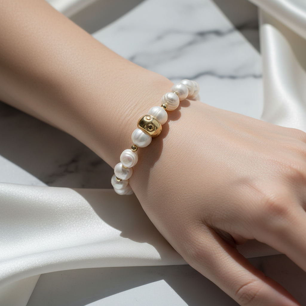 İnci Doğal Taş Bileklik – El İşçiliği, Zarif Tasarım