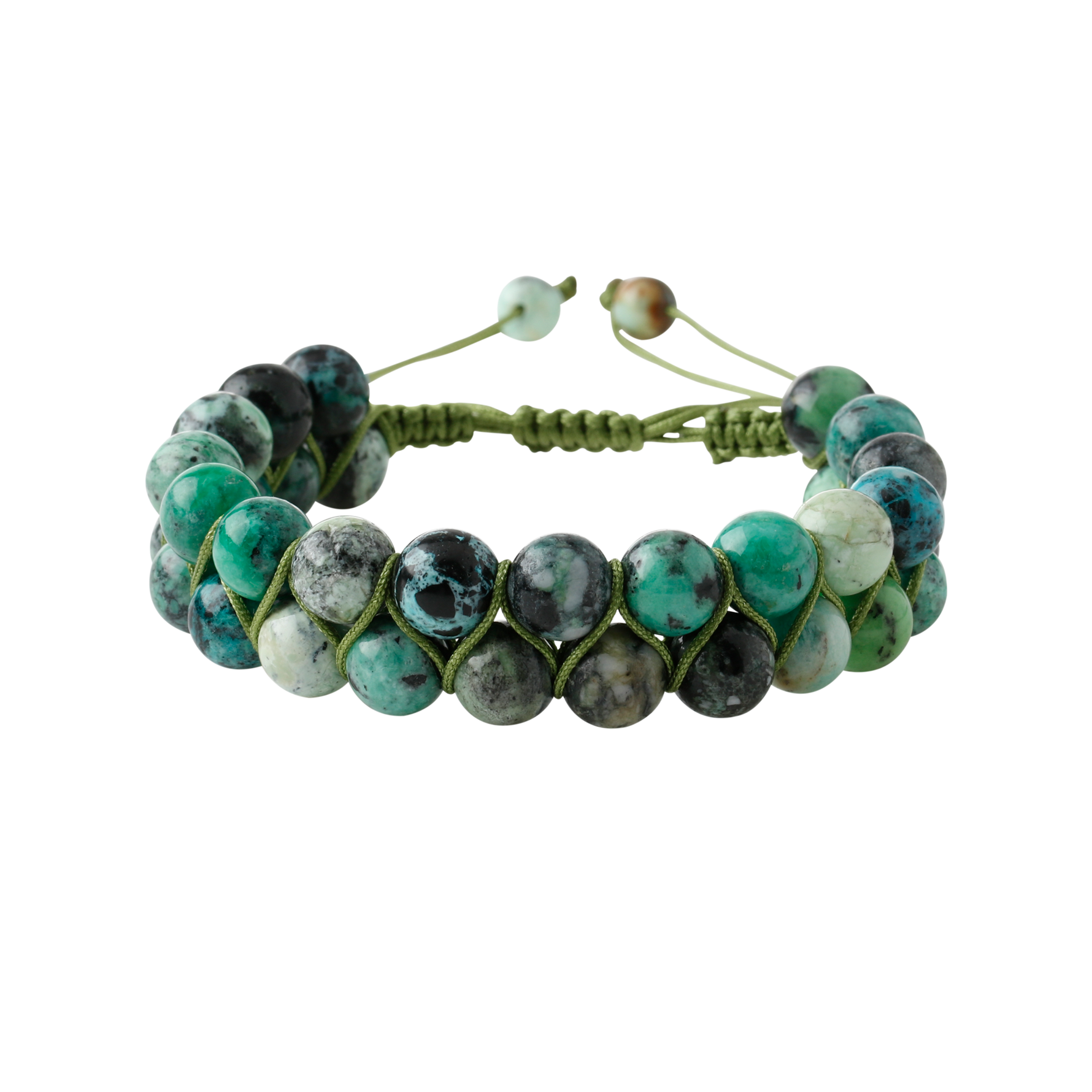 İspanyol Varisit 8mm Çift Sıra Makrome Doğal Taş Bileklik