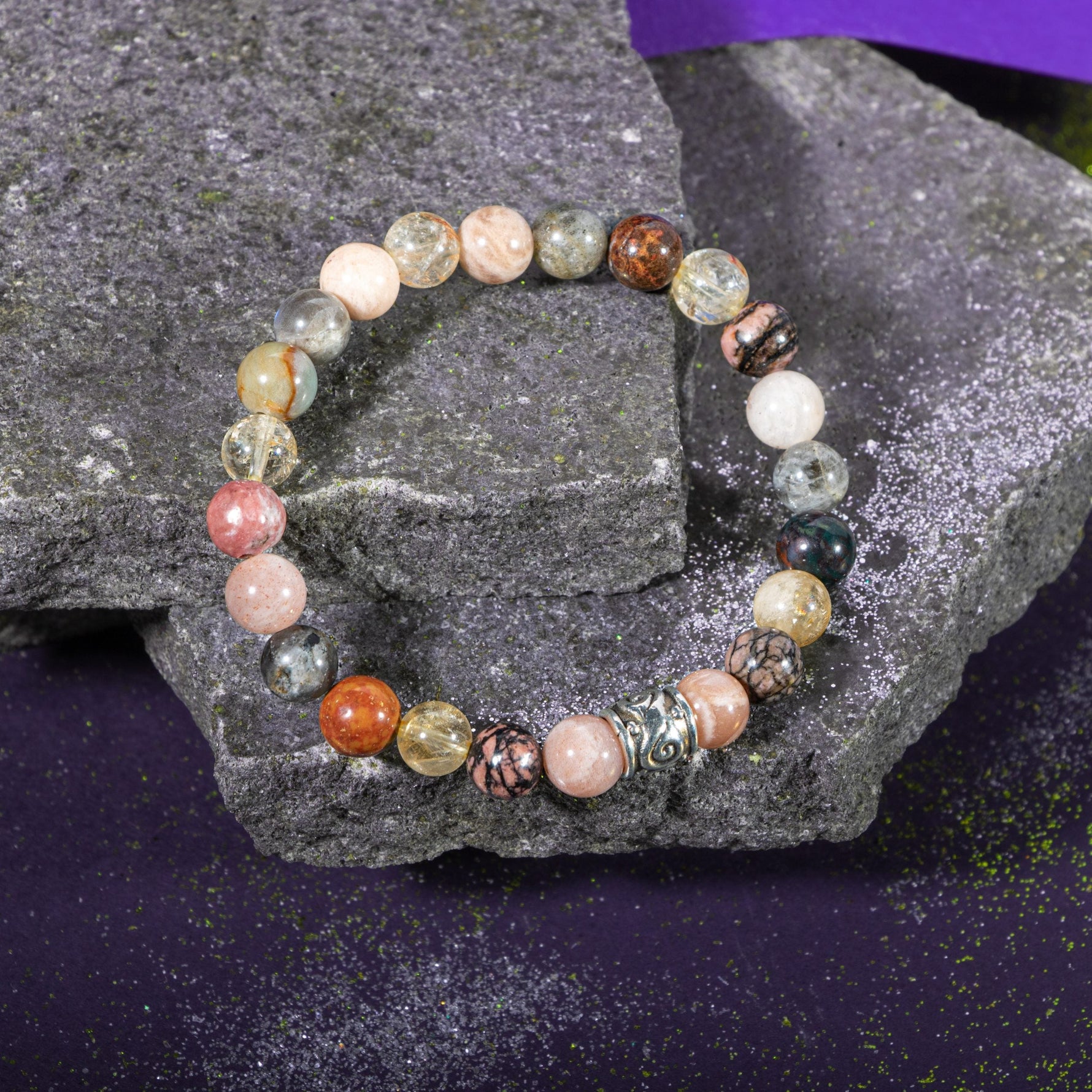 Aslan Burcu Bileklik Bronzit, Güneş Taşı, Kan Taşı, Labradorit, Rodonit, Sitrin