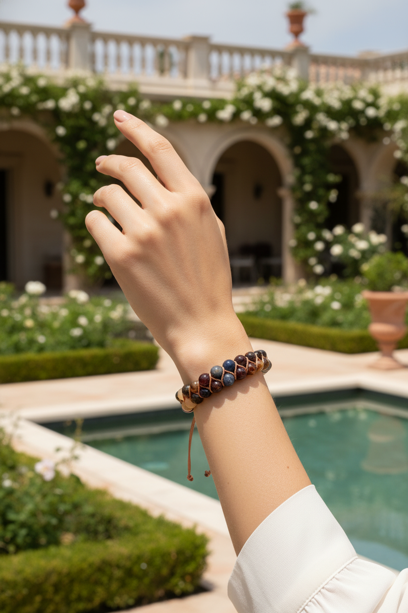 Sertifikalı Aslan Burcu Doğal Taş Çift Sıra Makrome Bileklik – 6 mm | Pirtash | Özel Üretim