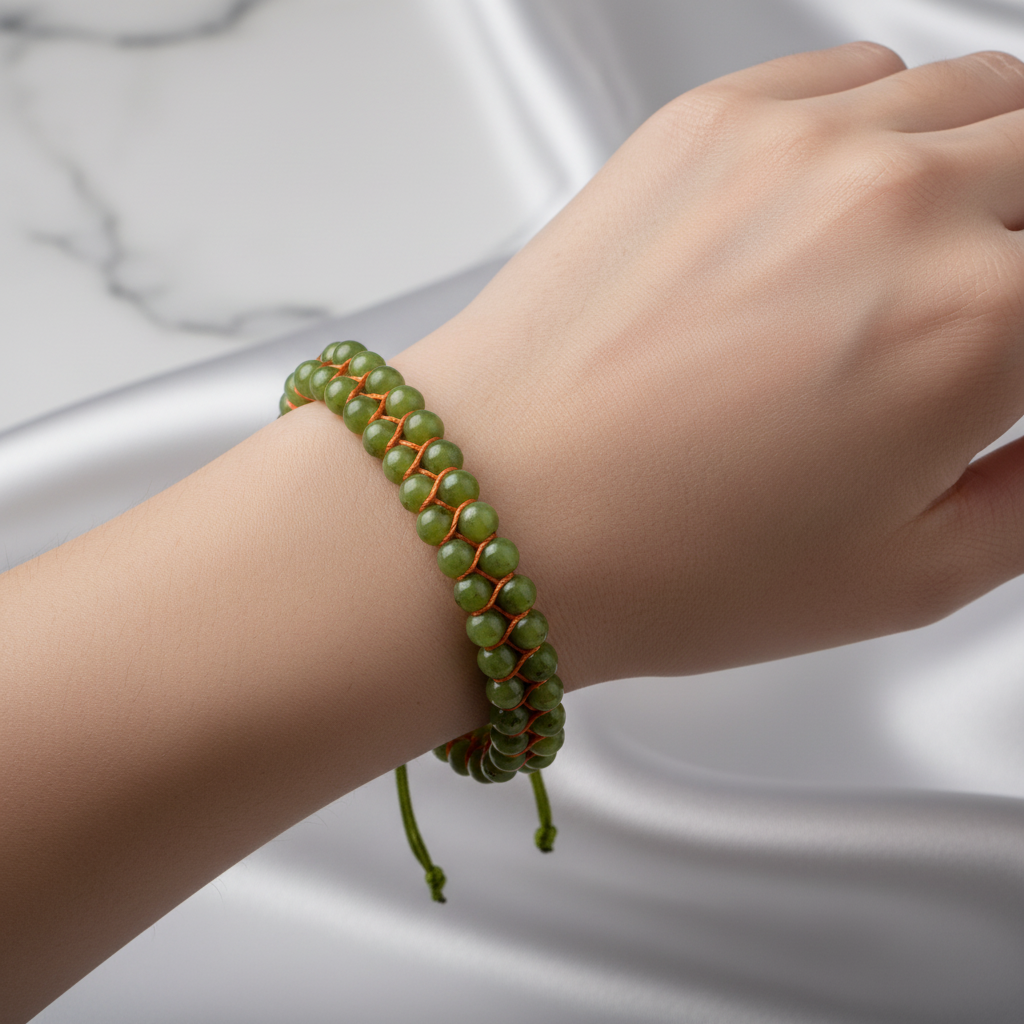 Yeşim 4 mm Çift Sıra Doğal Taş Makrome Bileklik – Unisex El İşçiliği