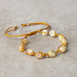 Sarı Kaplan Gözü Natürel Kesim Doğal Taş Makrome Bileklik