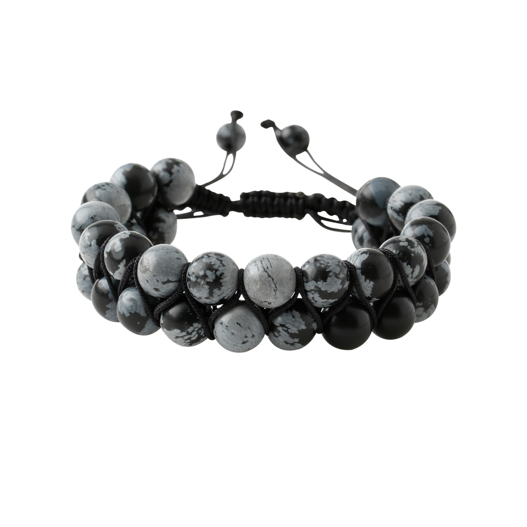 Karlı Obsidyen 8mm Çift Sıra Makrome Doğal Taş Bileklik