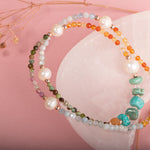 İnci-Amazonit-Turuncu Aventurin-Karnelyan Akik-Akuamarin-Renkli Turmalin-Krizopras Doğal Taş Kolye