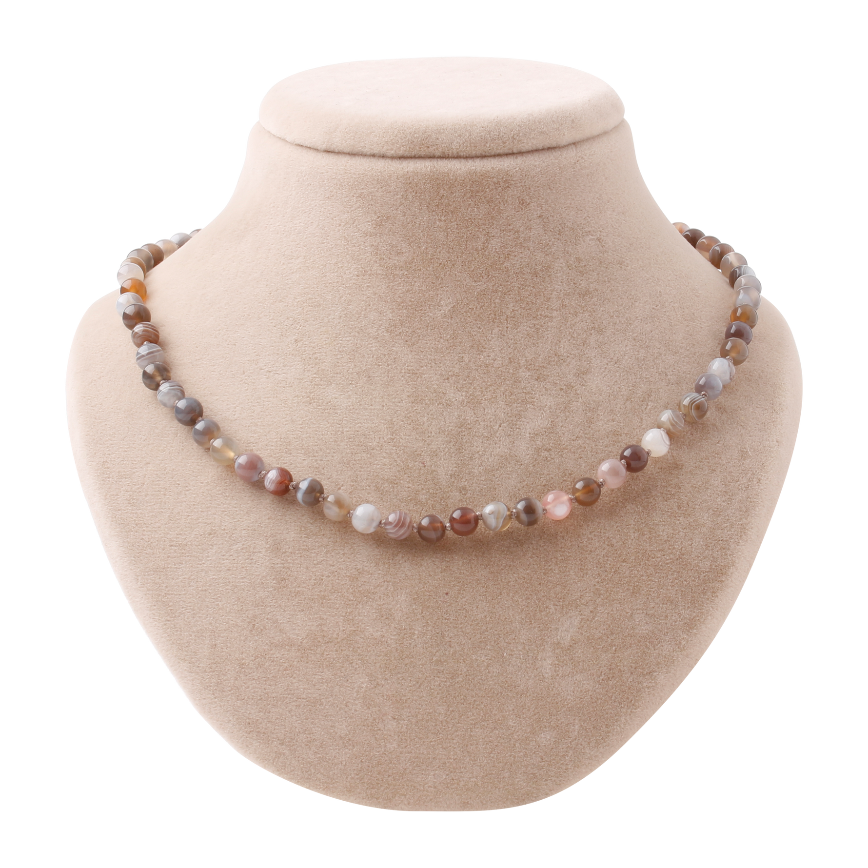 Botswana Akiği 6 mm Düğümlü Doğal Taş Kolye