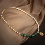 Mozaik Turkuaz Firuza Taşlı-İnci Doğal Taş Gümüş Tasarım Kolye