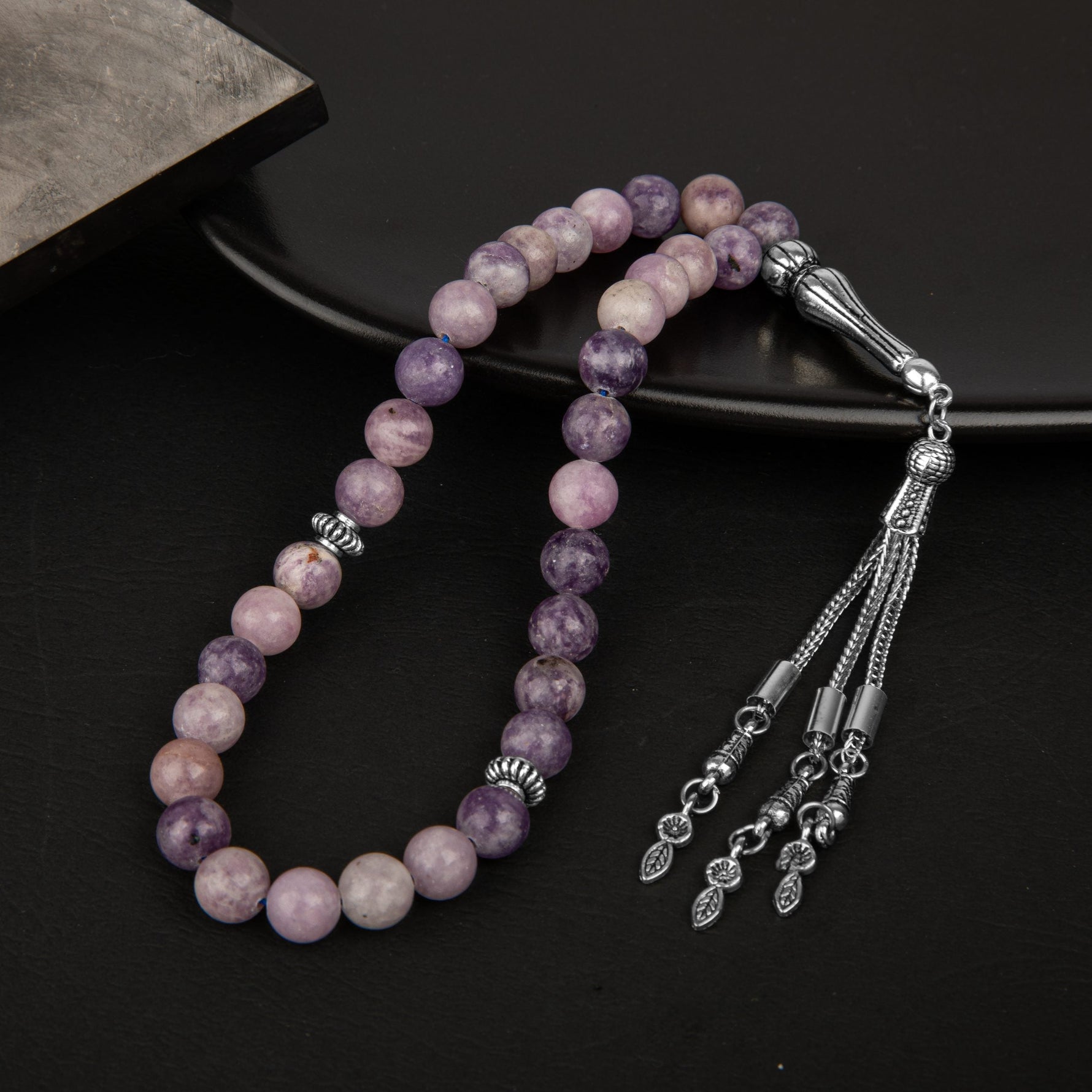 Lepidolit Doğal Taş Tesbih 33lük - 8mm