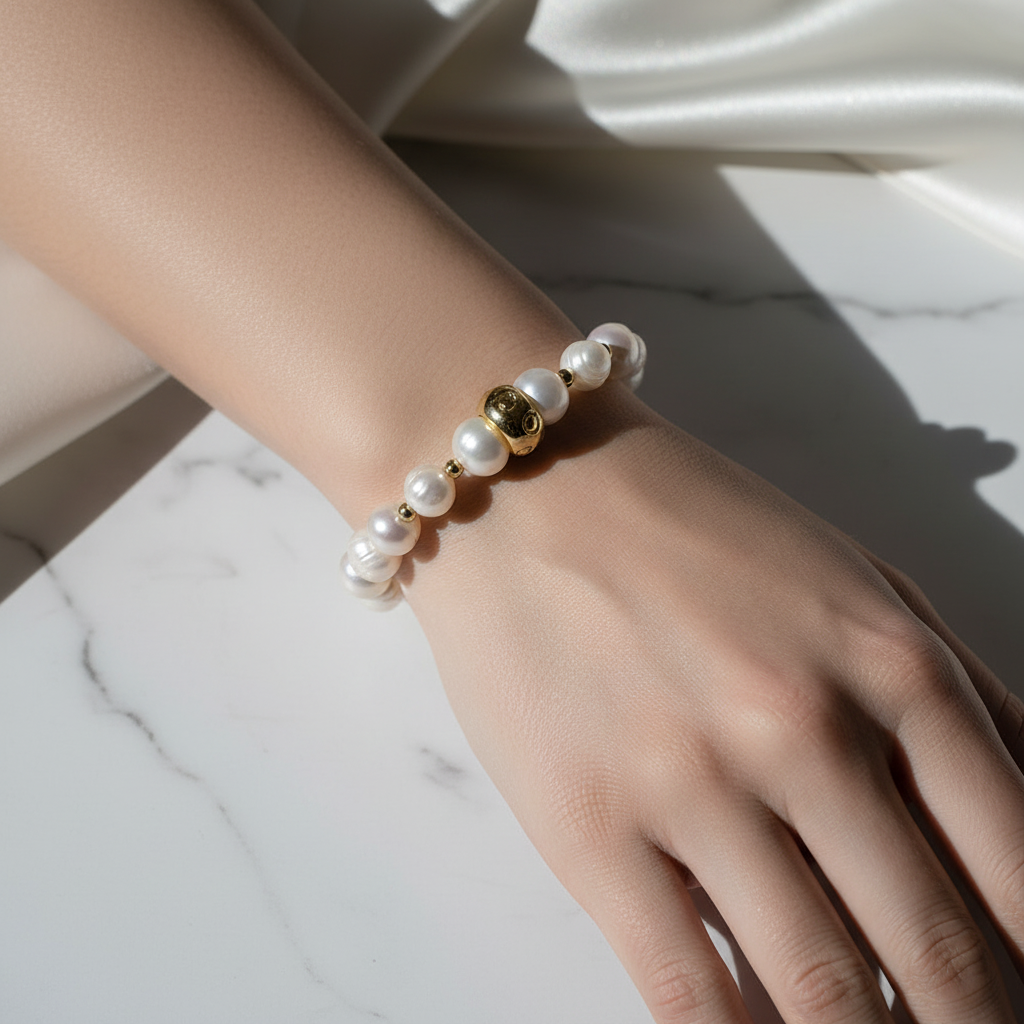 İnci Doğal Taş Bileklik – El İşçiliği, Zarif Tasarım