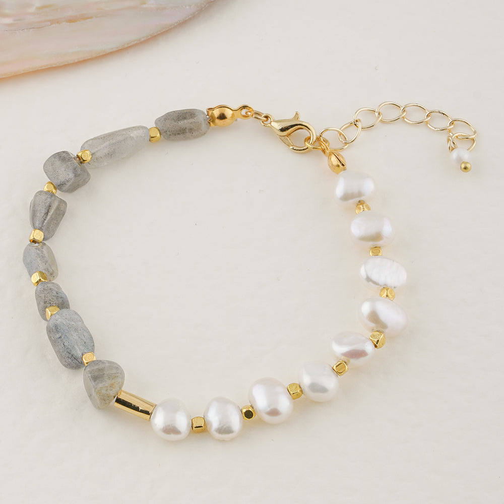 İnci-Labradorit Altın Kaplama Kapama Doğal Taş Bileklik