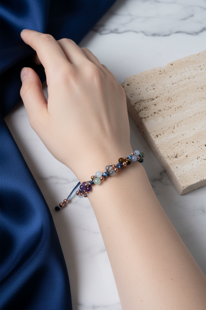 Sertifikalı Kova Burcu Doğal Taş Makrome Bileklik | Pirtash | Özel Üretim